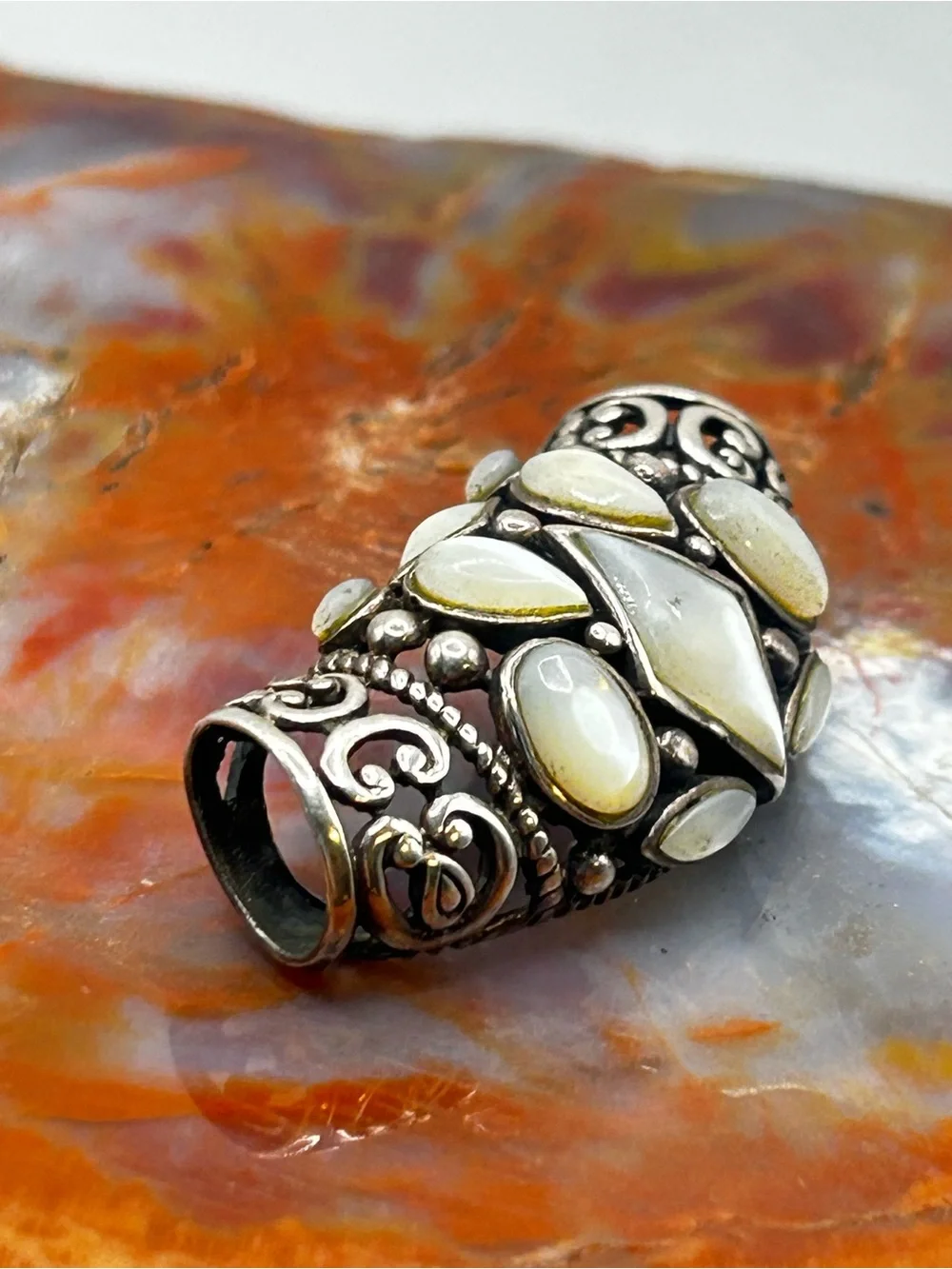 Vintage Sterling Silver Mother of Pearl Shell Pendant